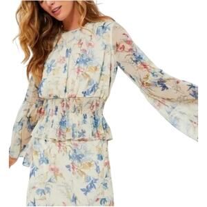Tuckernuck Women's Lily of the Valley Jennie Floral Blouse Peplum Hem Small 3010